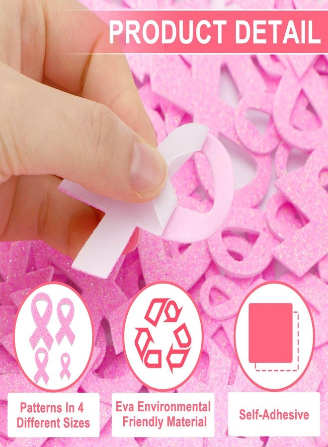 JULBEAR Breast Cancer Awareness Foam Sticker, 300Pcs Pink Ribbon Glitter Self-Adhesive Foam Stickers for Women Breast Cancer Awareness Accessories Party Supplies - Image 3